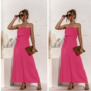 Strapless Tie Waist Maxi Dress